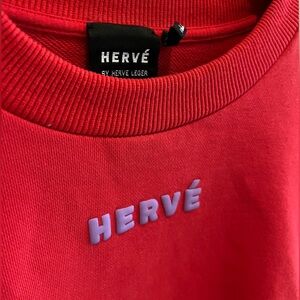 Herve Leger Crewneck Dolman Sweatshirt | M | Red with Purple Contrast